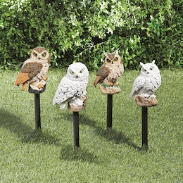 Set of 4 Decorative Solar Owls, , large
