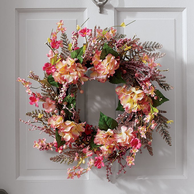 Pink Hydrangea Outdoor Wreath, , large