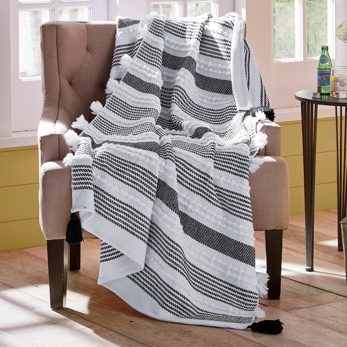 Textured Tassel Throw, , large