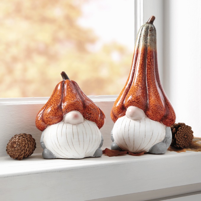 Set of 2 Terracotta Gnomes with Pumpkin Hats, , large