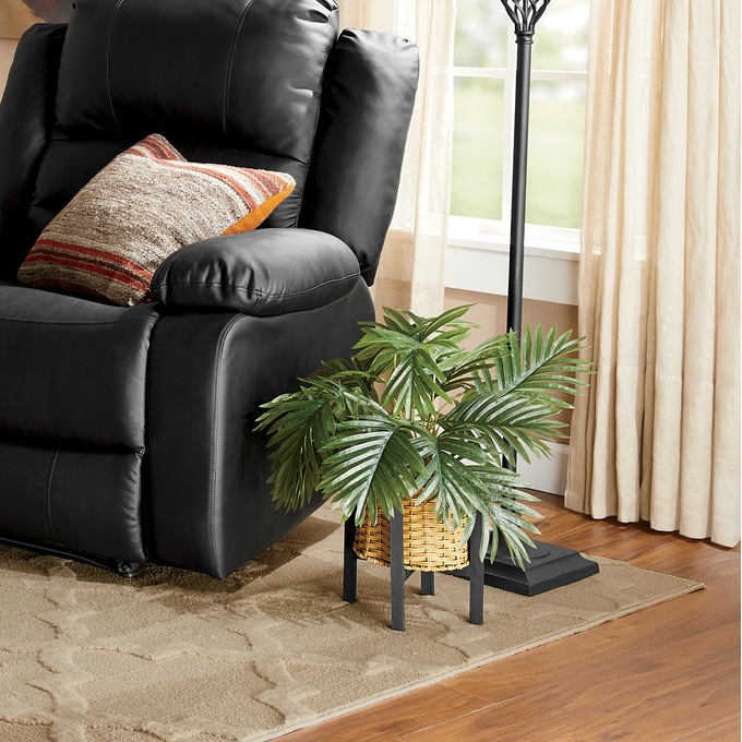 Faux-Palm Plant in Basket with Stand, , large
