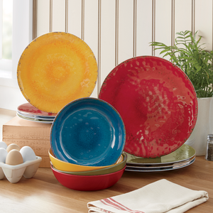12-Piece Melamine Reactive Kitchenware Dinnerware Set, , large