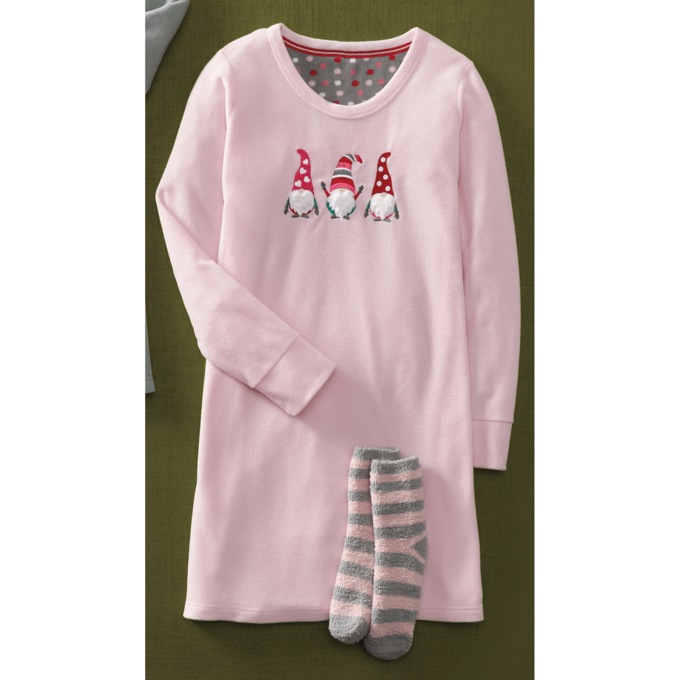Holiday Friends Microfleece Nightshirt and Socks Set, , large