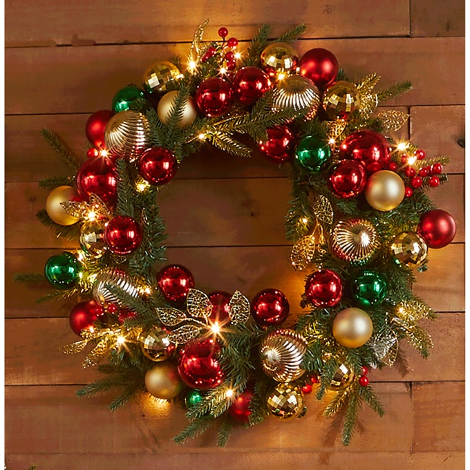 Lit Classic Ornament Wreath, , large