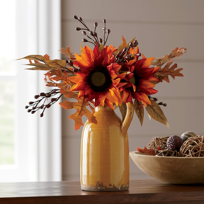 Red Sunflower in Ceramic Jug, , large