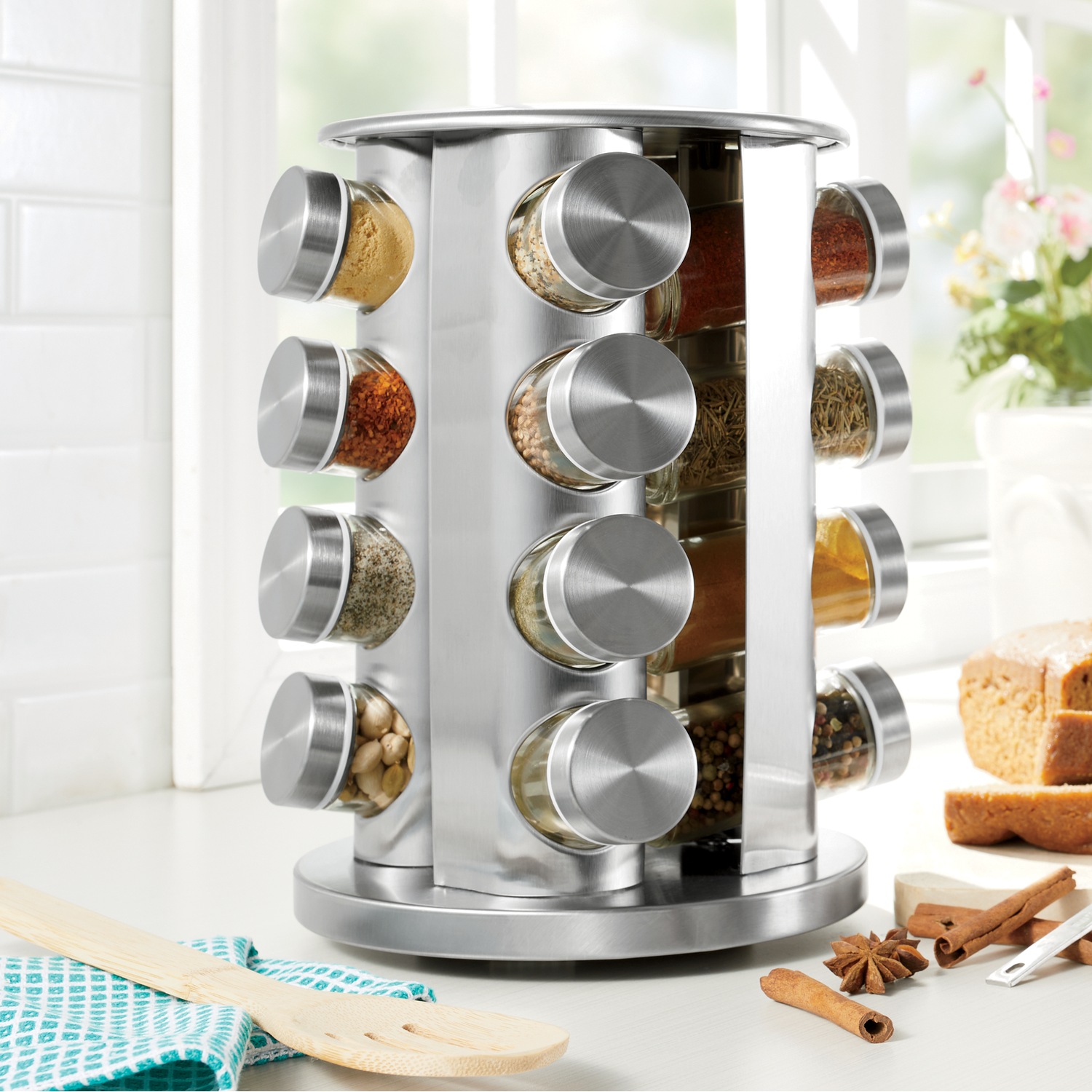 Inclined Spice Rack Organizer | 16 Jars Included