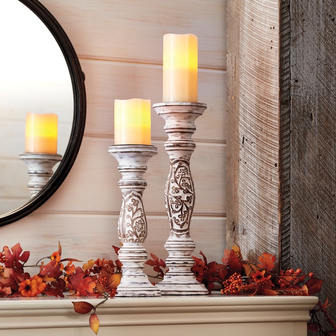 Set of 2 Carved Candleholders, , large