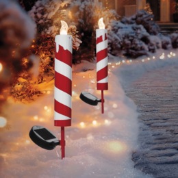Candy Cane Candle Solar Stake, , large