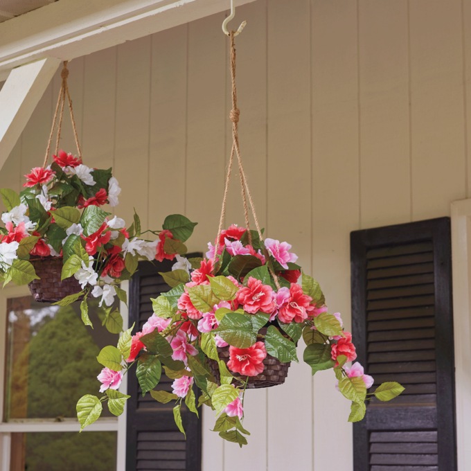 Faux Azalea Hanging Basket, , large