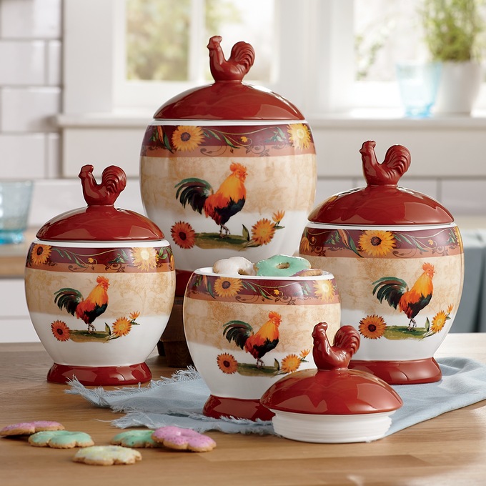 4-Piece Golden Rooster Canister Set, , large