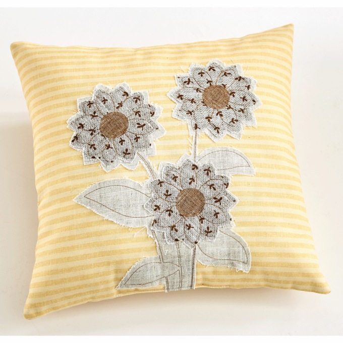Raw-Edge Sunflower Decorative Pillow, , large