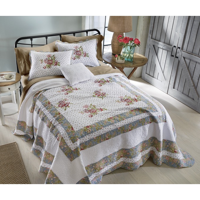 Loretta Embroidered Quilted Bedspread, , large