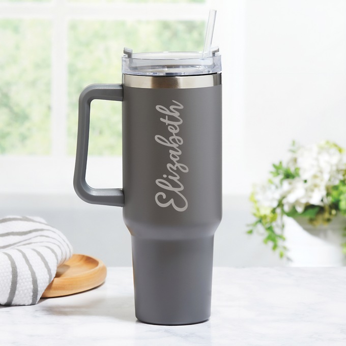 Personalized Script Stainless Steel 40-oz. Travel Mug, , large