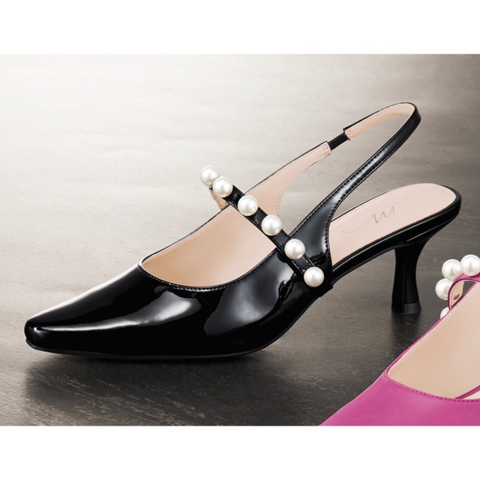 Faux-Pearl Strapped Slingback for Women with 2.5" Heel and Memory Foam, , large