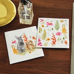 Set of 2 Flower Bunnies Swedish Dishcloths, , large