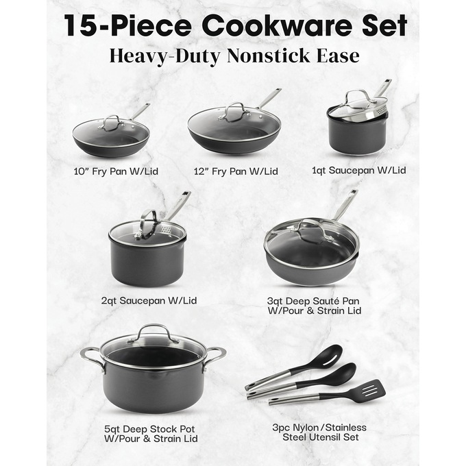 Gotham Steel Pro 15-Piece Hard-Anodized Cookware Set, , large