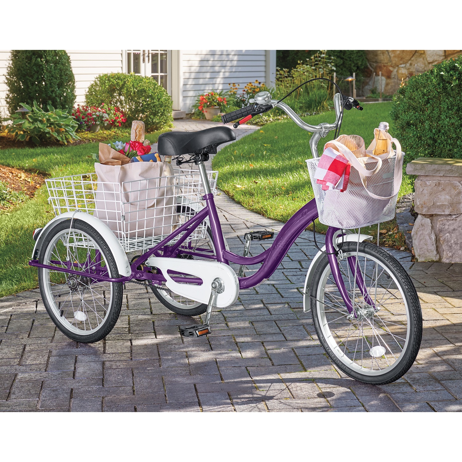 Purple Adult Tricycle Adult Tricycle Trikes,3 Wheel Bikes,24 Inch Wheels  Cruiser Bicycles Wi