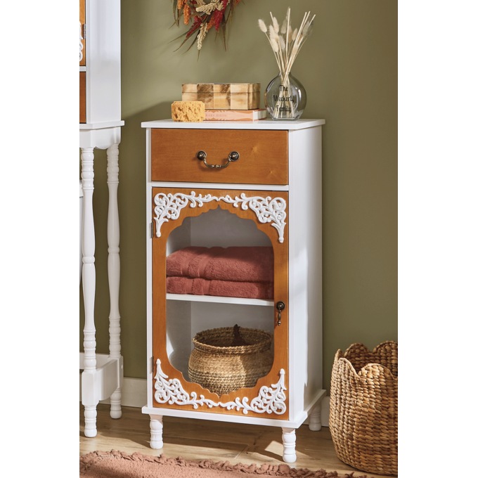 Savannah Glass-Front Towel Cabinet with Drawer, , large