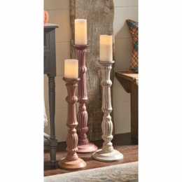 Set of 3 Turned Floor Candleholders, , large