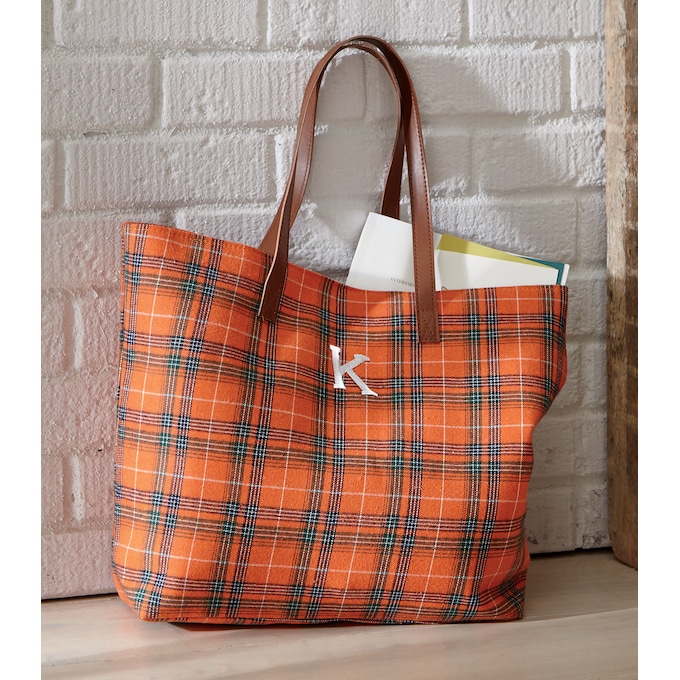 Personalized Harvest Plaid Tote, , large