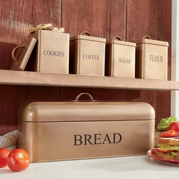 5-Piece Metal Canister and Breadbox Set, , large