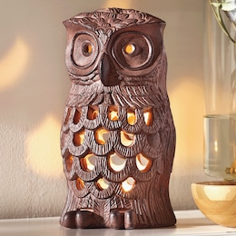 Lit Resin Owl with Decorative Cutouts, , large