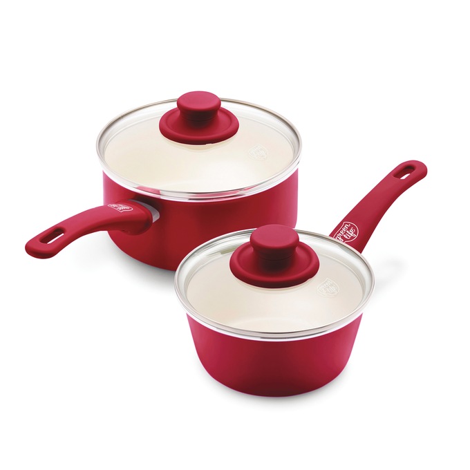 Set of 2 Greenlife Soft-Grip Ceramic Saucepans, , large