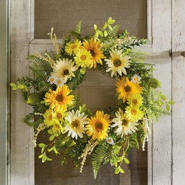 Outdoor White and Yellow Daisy Wreath, , large
