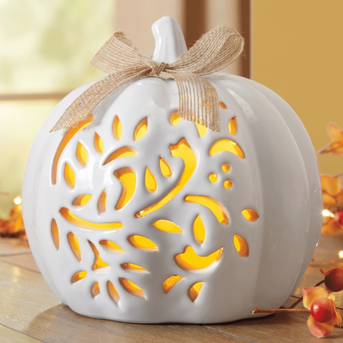 Ceramic Lit White Pumpkin, , large
