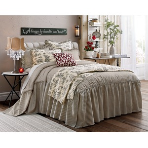 Ticking Stripe Ruffled Bedspread, , large