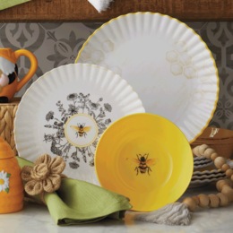 12-Piece Honeycomb Bee Melamine Dinnerware Set, , large