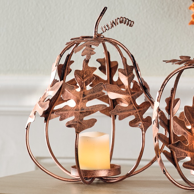 Welded-Metal Pumpkin or Gourd Luminary, , large