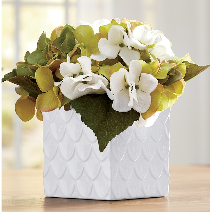 Hydrangea in Embossed Ceramic Pot, , large