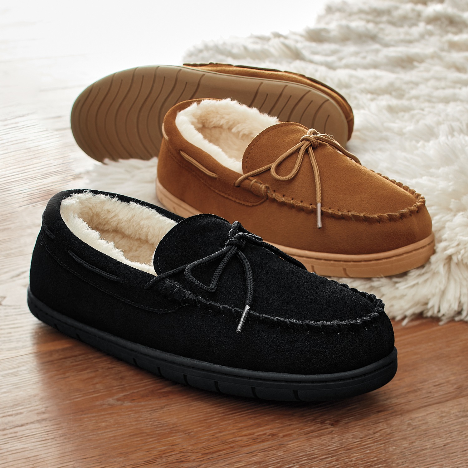 Men's Suede Moccasin with Faux-Fur Lining | Country Door