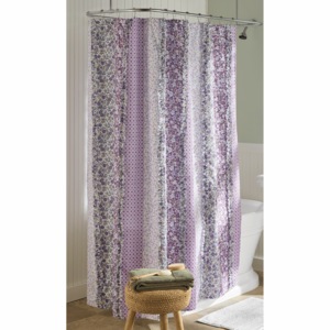 Clara Purple Floral Ruffled Shower Curtain with Embroidered Buttonholes, Multi, large