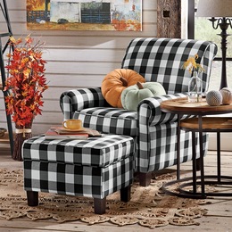 Buffalo Check Armchair and Ottoman, , large