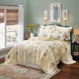 Grace Crochet Lace Oversized Quilt with Cross-Stitch Embroidery and Coordinating Sham, , large