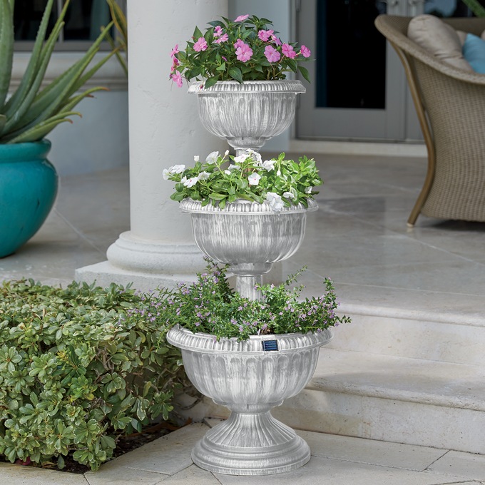 Solar Tiered Planter, White, large