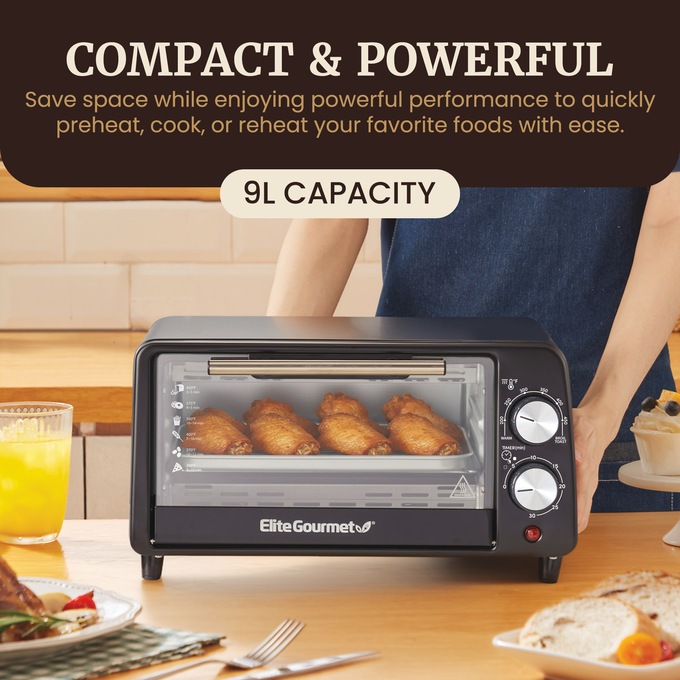 Elite Gourmet 4-Slice Countertop Toaster Oven with Crumb Tray, Black, large