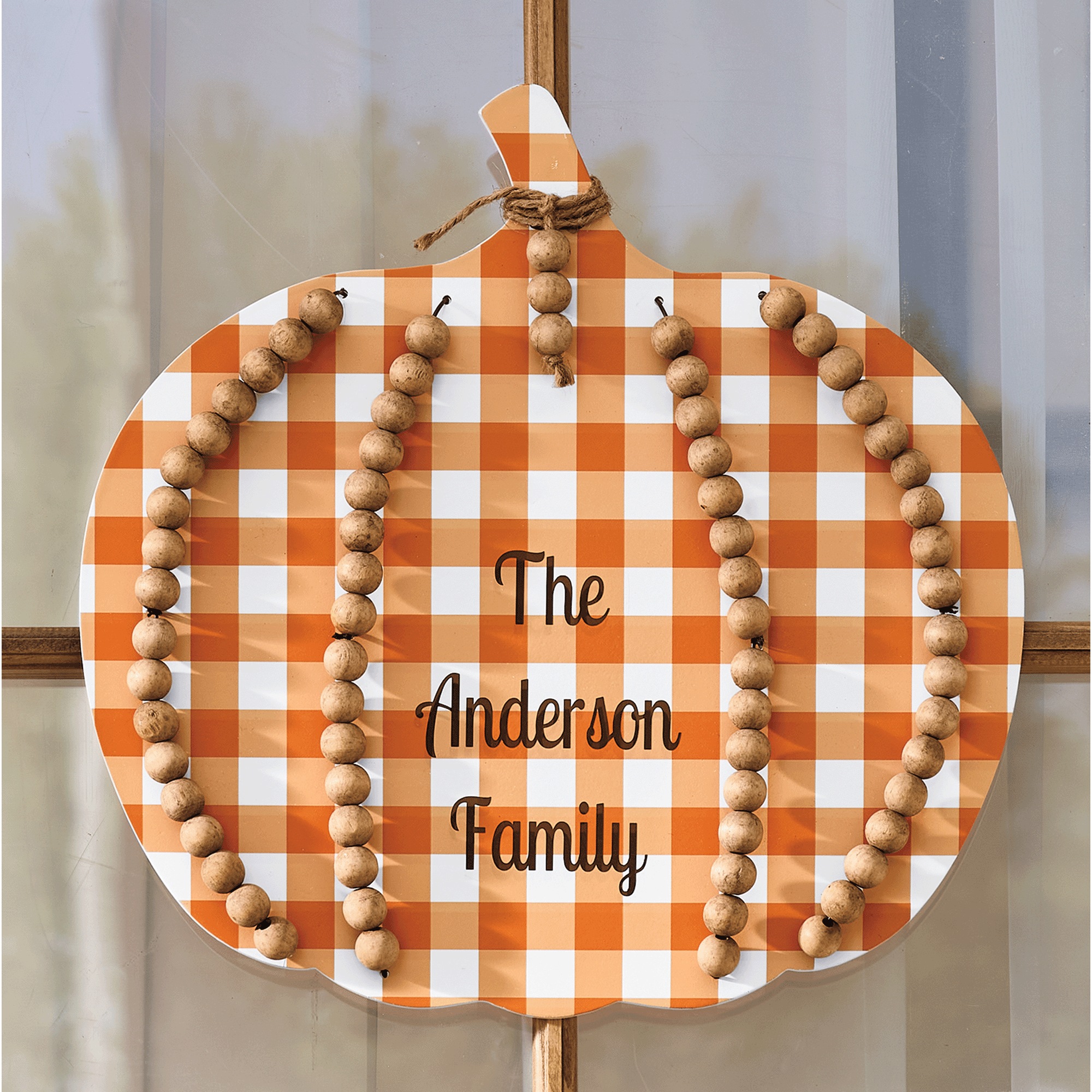 Personalized Plaid Pumpkin Door Hanger, , large