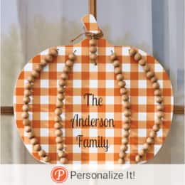 Personalized Plaid Pumpkin Door Hanger, , large