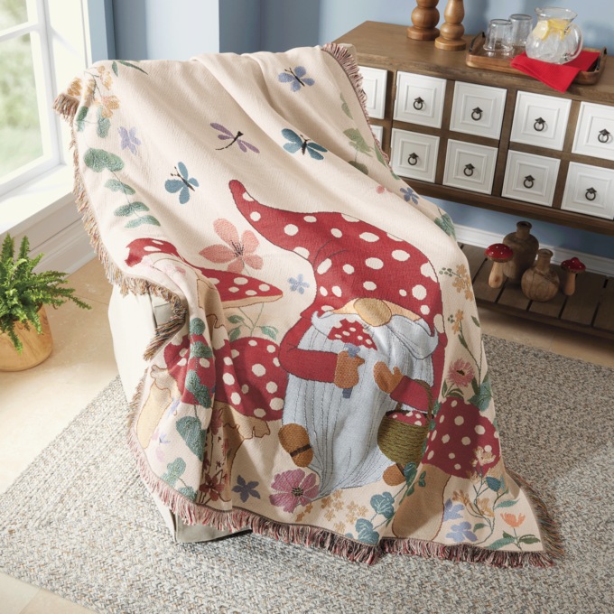 Mushroom Gnome Tapestry Throw, , large