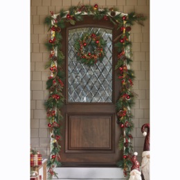 Lighted Faux-Pine Wreath and Garland, , large