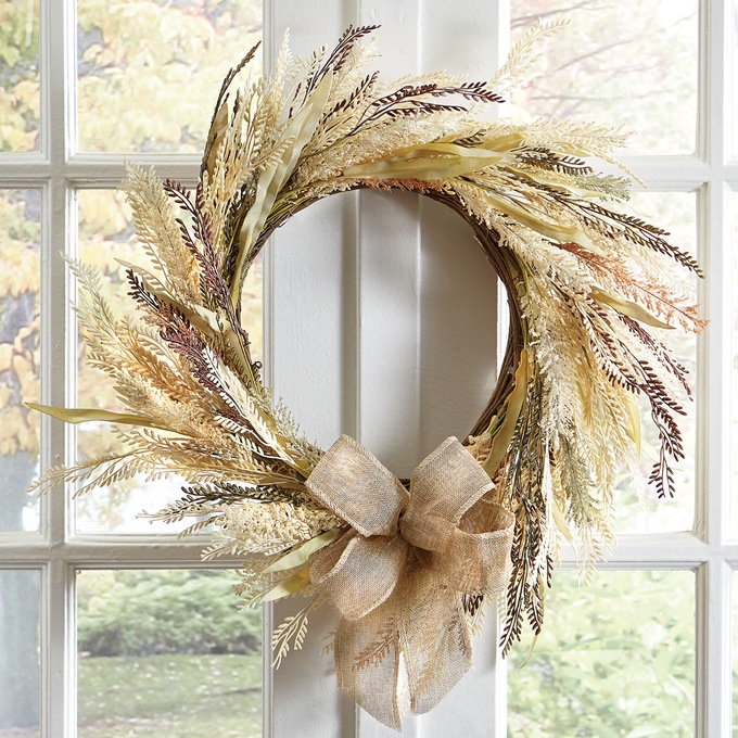 Faux Fall Grasses Wreath, , large