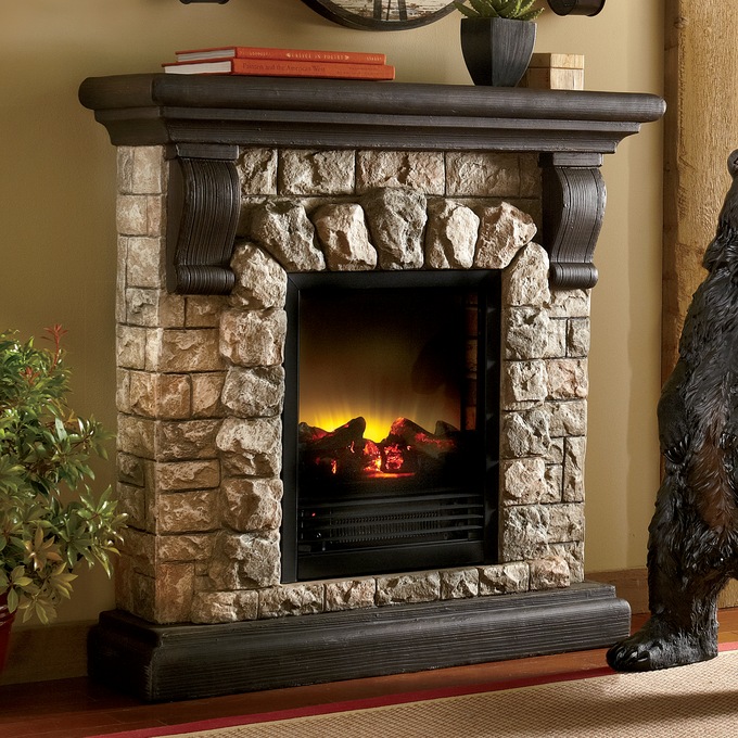 Faux Stone Electric Fireplace, Rustic, , large