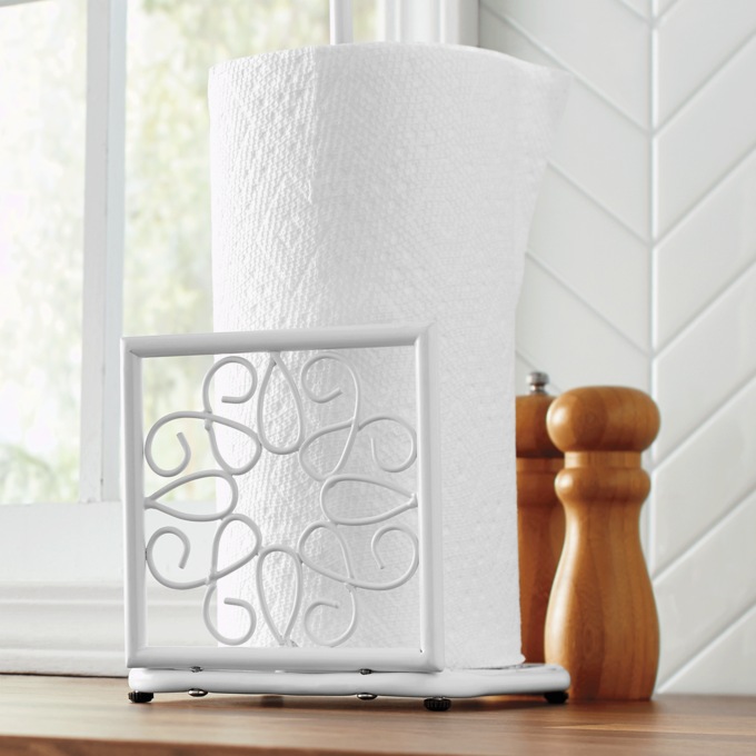 Gerbera Scroll Paper Towel Holder, White, large