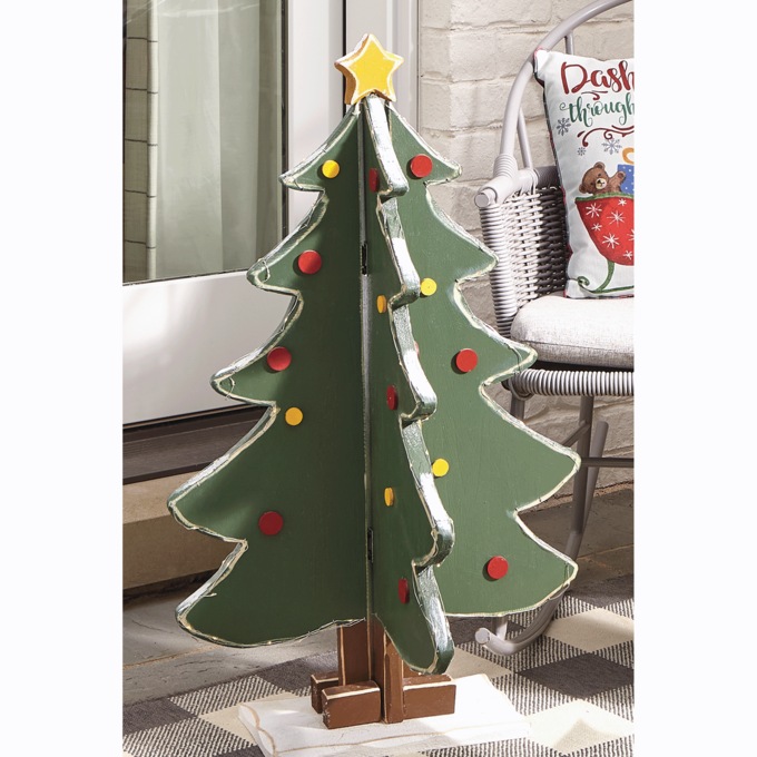 Chunky Wood Lit Christmas Tree, , large