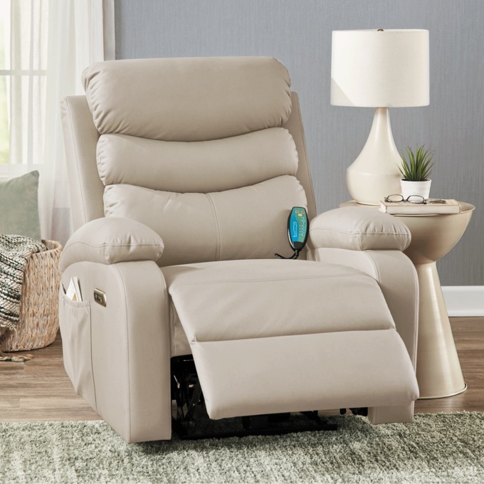 Powered Faux-Leather Recliner with Heat/Massage, , large