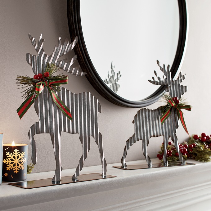 Set of 2 Metal Christmas Deer, , large