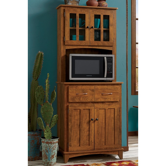 Oak microwave stand store with hutch